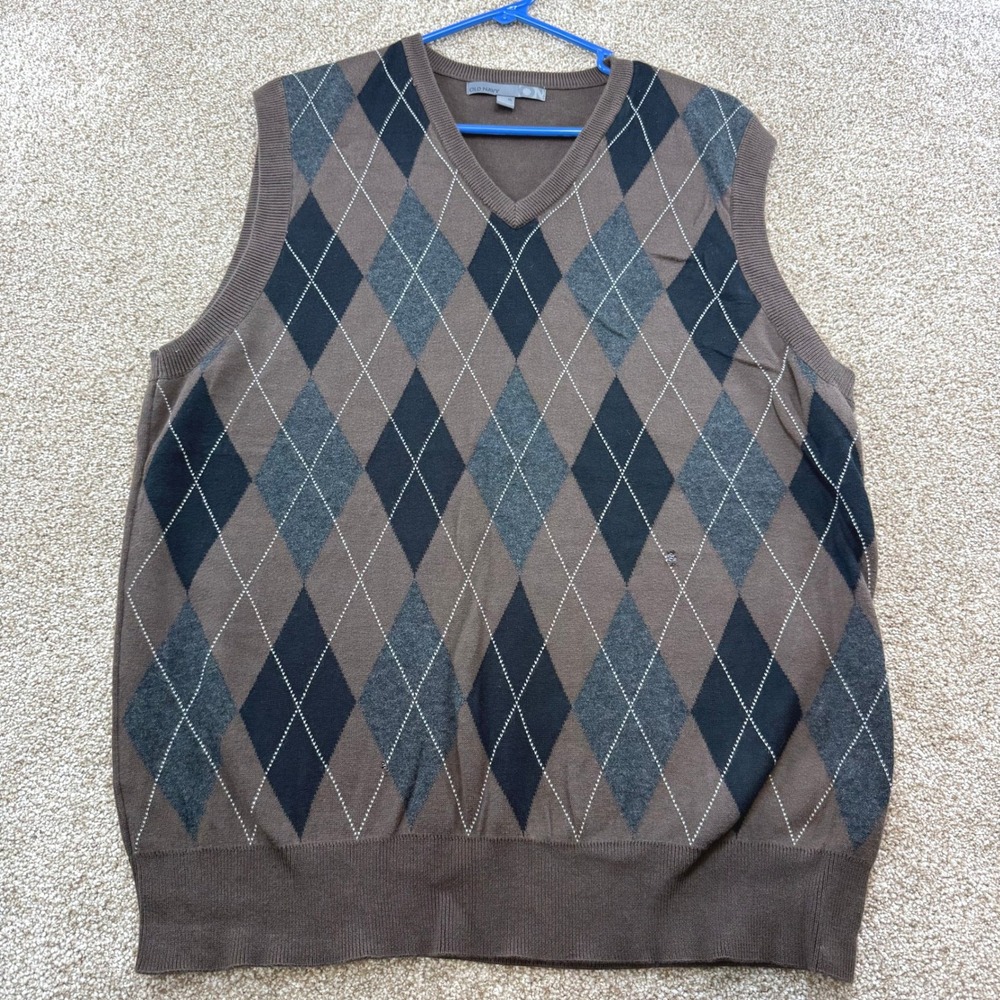 Old Navy Mens XL Argyle V-Neck Sweater Vest Brown Charcoal VTG Preppy Golf Y2K
